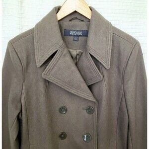 Kenneth Cole Reaction Double Breasted Pea Coat Wool Blend Taupe Womens XL